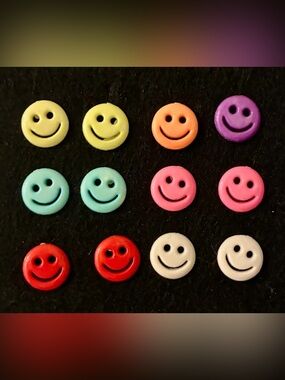 Vintage Smiley Face Pierced Earrings (Set of 6)